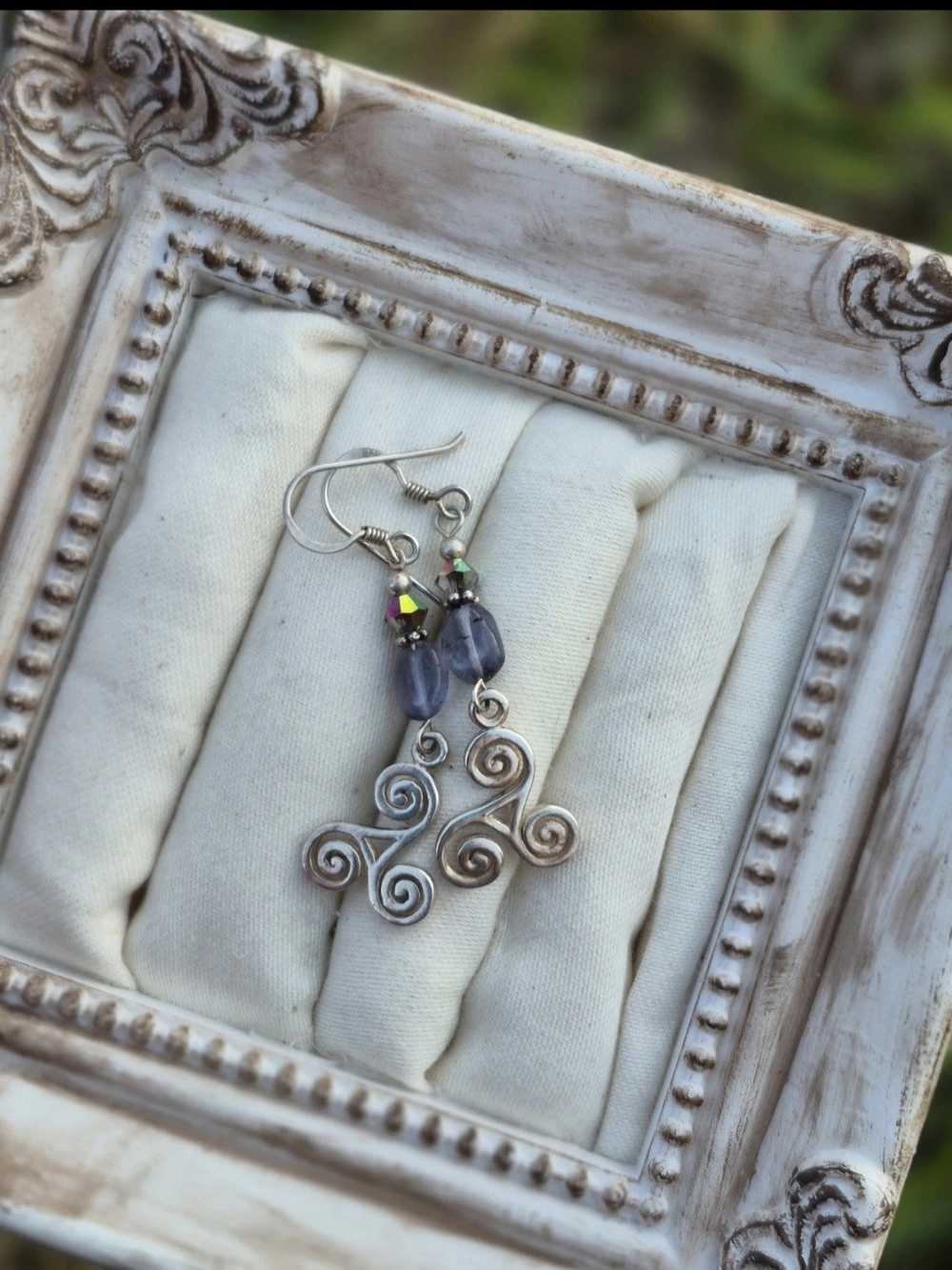 925 Silver Triskele Drop Earrings with Iolite Beads